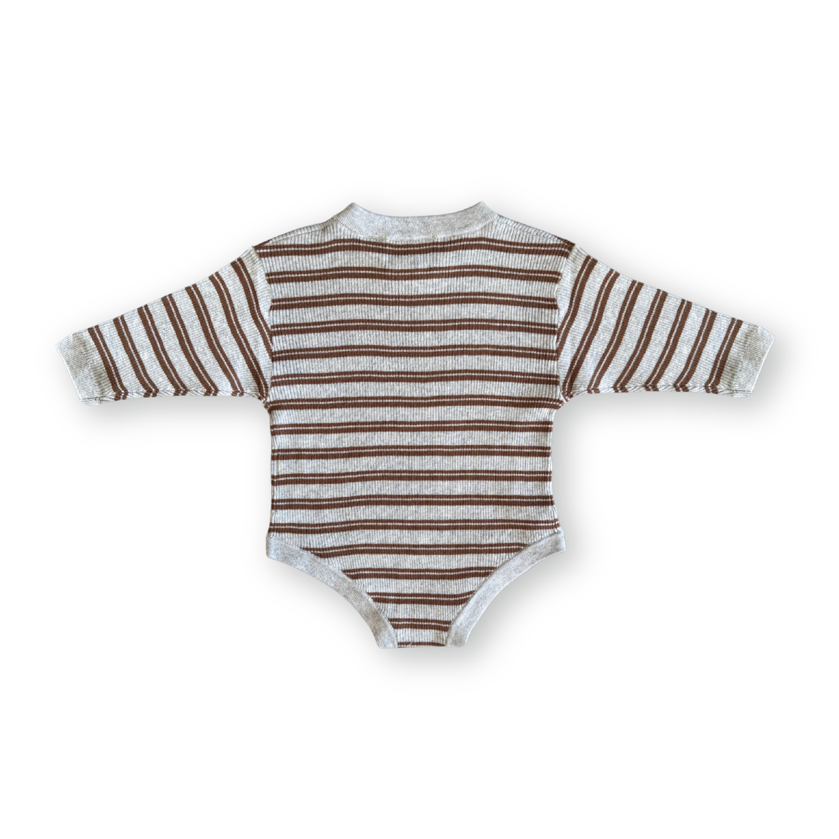 Organic Ribbed Stripe Knit Romper - Grey Marle/Brownie