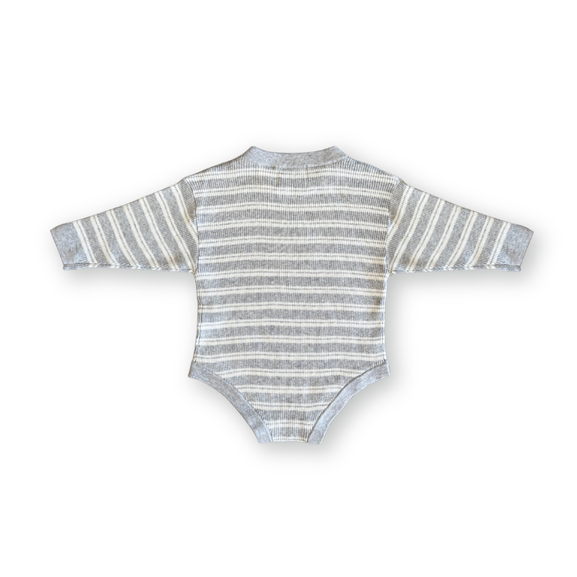 Organic Ribbed Stripe Knit Romper - Grey Marle/Milk