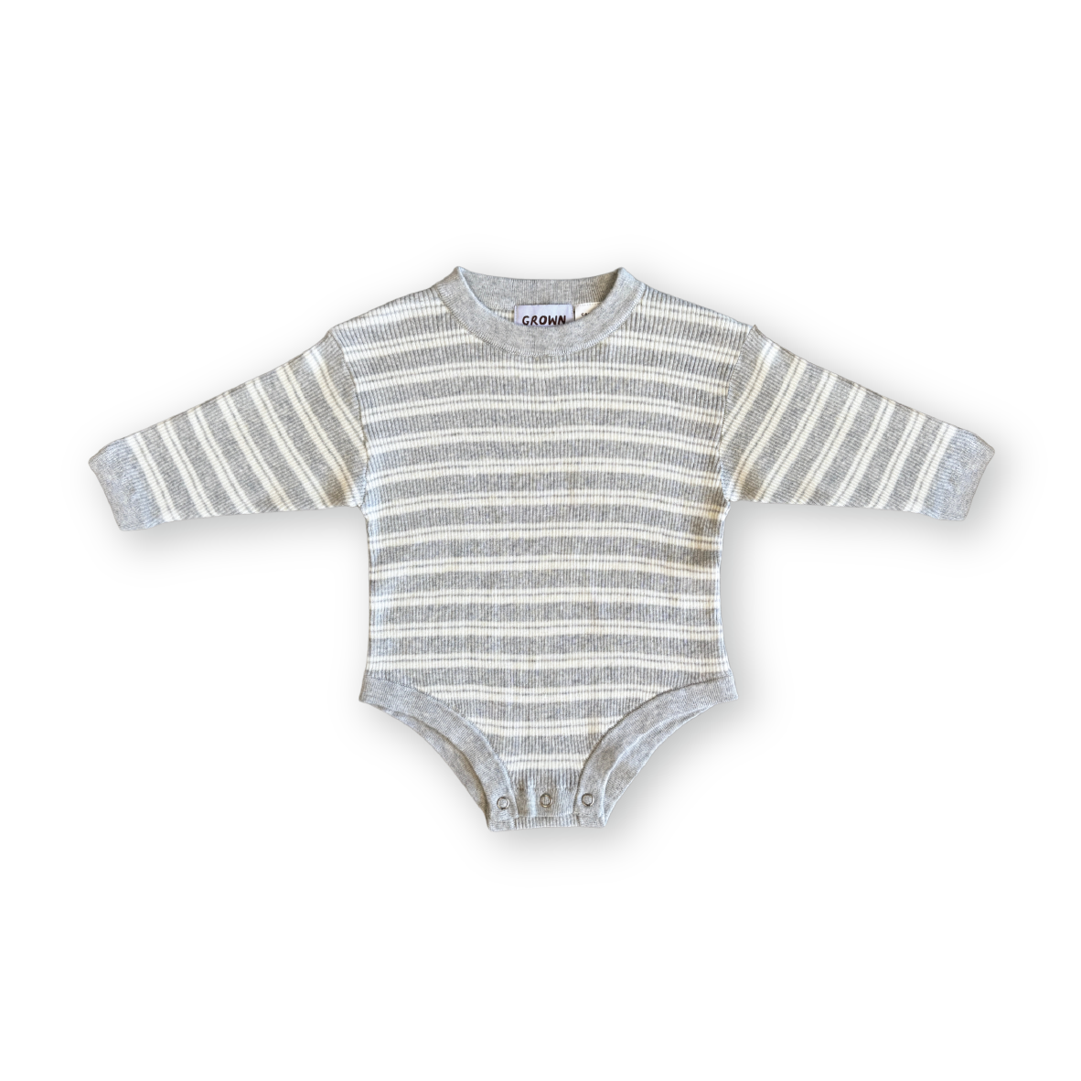 Organic Ribbed Stripe Knit Romper - Grey Marle/Milk