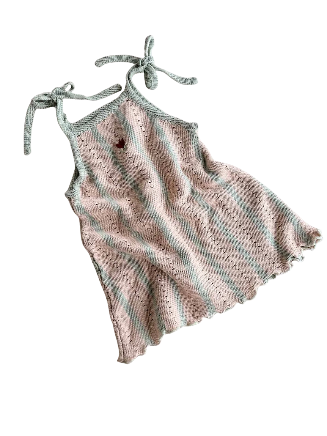 Embroidered Pointelle Tie Dress | Mist Stripe