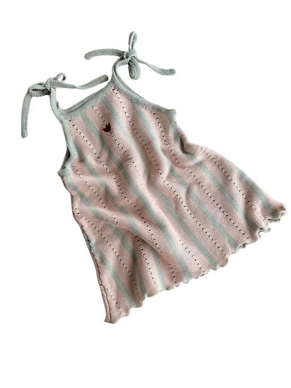 Embroidered Pointelle Tie Dress | Mist Stripe