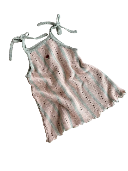 Embroidered Pointelle Tie Dress | Mist Stripe