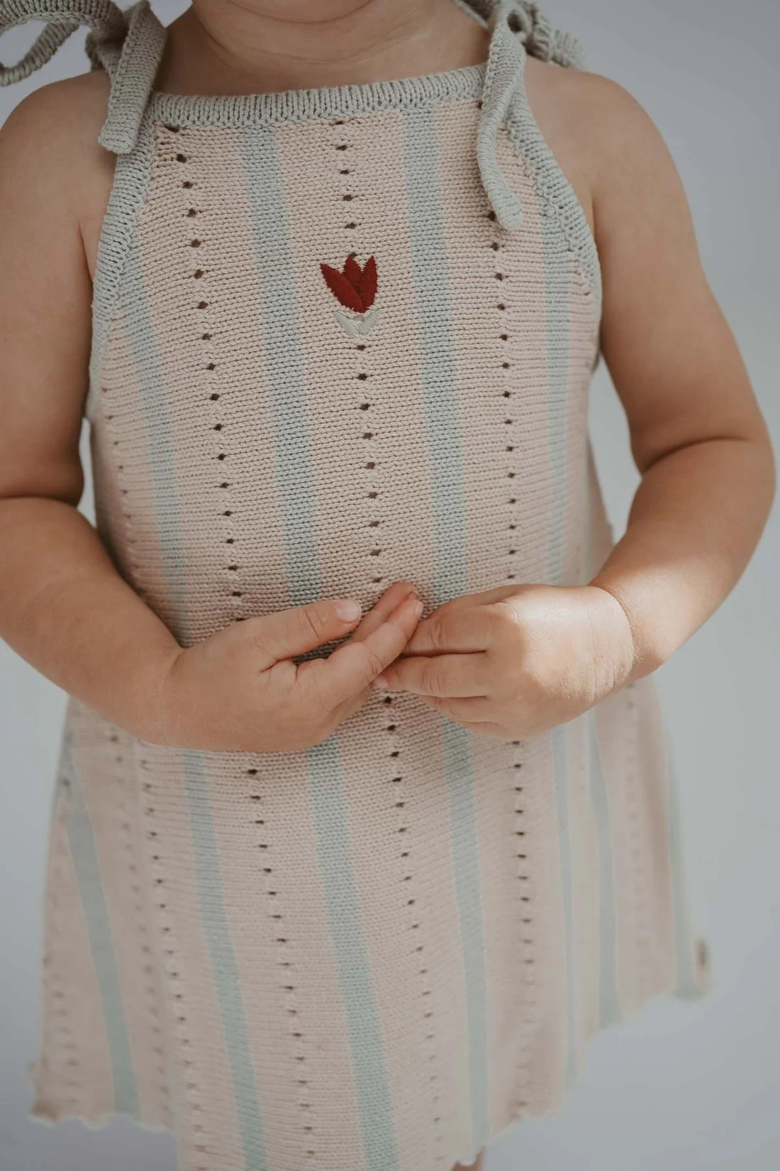 Embroidered Pointelle Tie Dress | Mist Stripe
