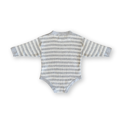 Organic Ribbed Stripe Knit Romper - Grey Marle/Milk