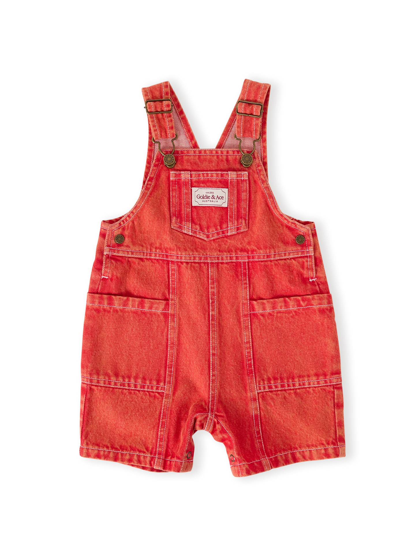James Vintage Washed Denim Pocket Overalls Apple Red