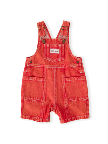 James Vintage Washed Denim Pocket Overalls Apple Red