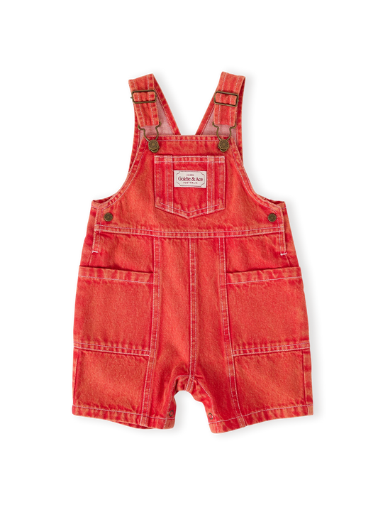 James Vintage Washed Denim Pocket Overalls Apple Red