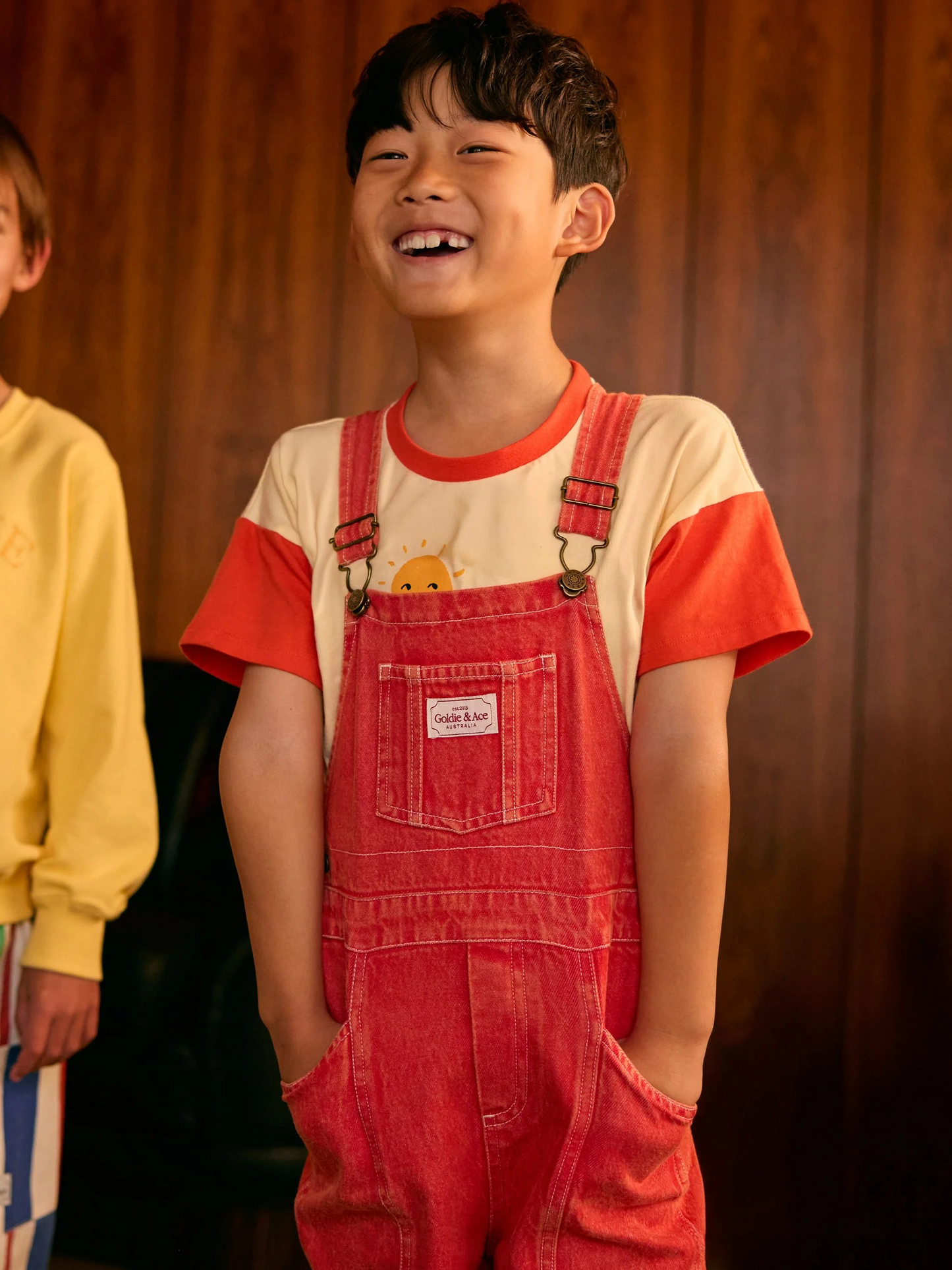 James Vintage Washed Denim Pocket Overalls Apple Red