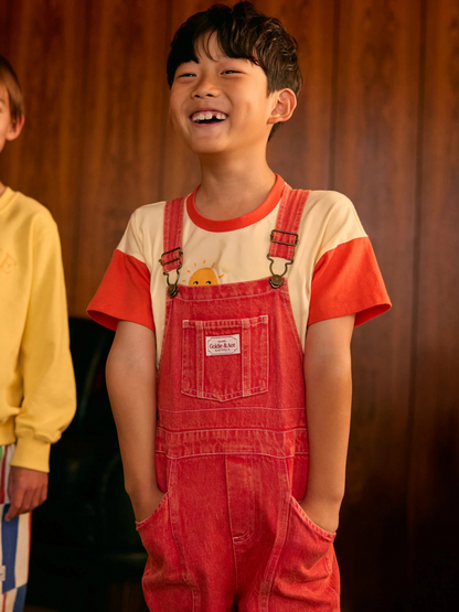 James Vintage Washed Denim Pocket Overalls Apple Red