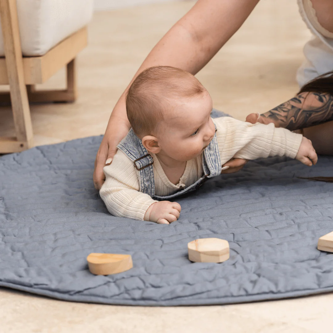 Linen Play Mat with Waterproof Backing - French Blue