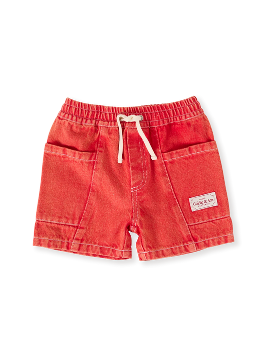 Noah Denim Pocket Shorts Apple Red