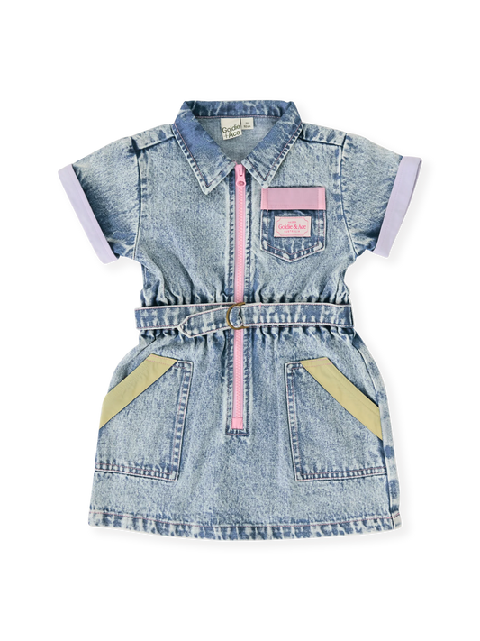 Pastel Pop Piper Denim Belted Dress
