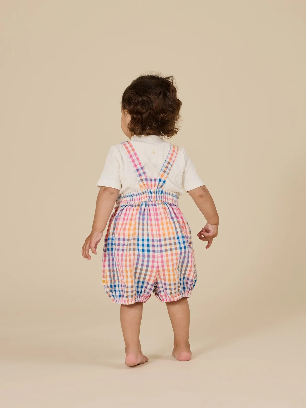 Rainbow Gingham Bubble Frill Romper