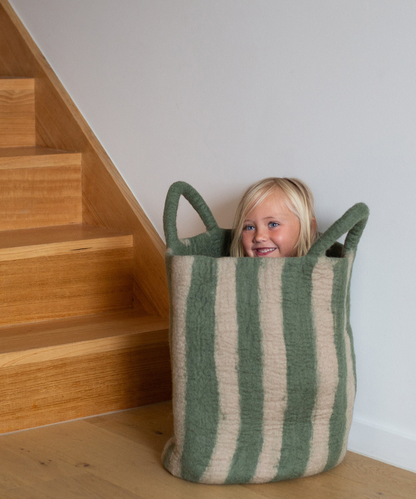 Toy Basket in Green Stripe - Large