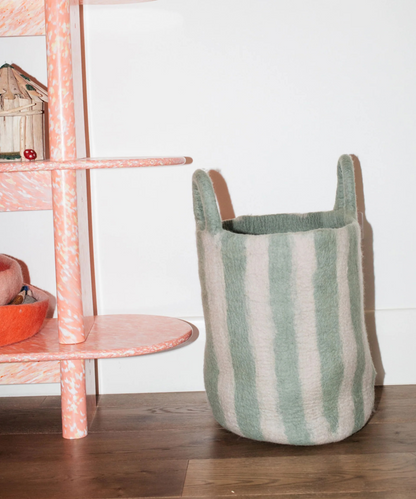 Toy Basket in Green Stripe - Large